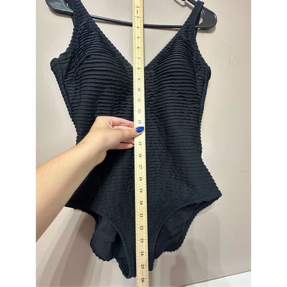 Gottex Blue Ribbed Black Built In Bra One Piece Swimsuit Women's Size 10 - Picture 7 of 11